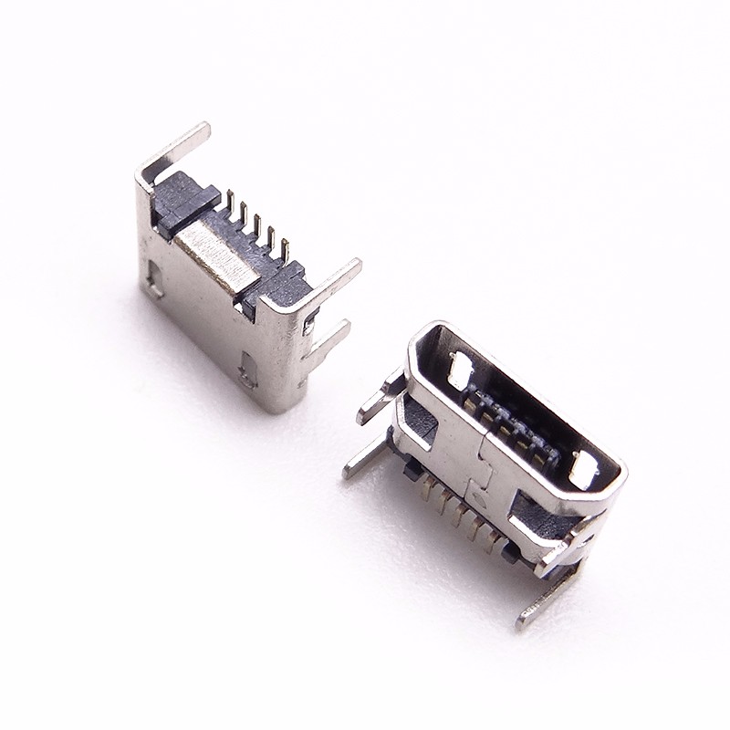 MICRO 5P B型母座 7.2四腳插板 腳長1.3 針加長0.75 有柱卷邊