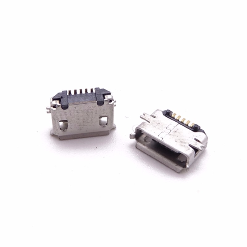 MICRO USB 5P AB型母座 兩腳全貼SMT 有柱卷邊 方形口