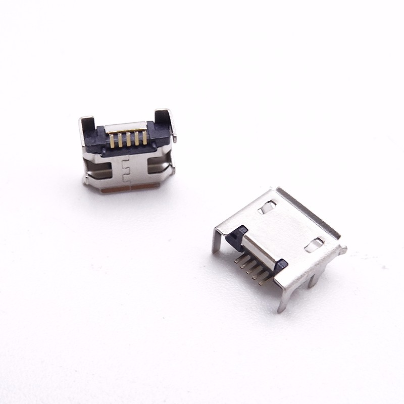 MICRO USB 5P母座 7.2四腳插板 針加長0.75 有柱卷邊