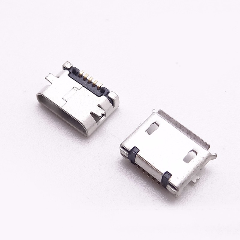 MICRO USB 5P母座 B型SMT全貼 有柱加焊腳 卷邊直邊