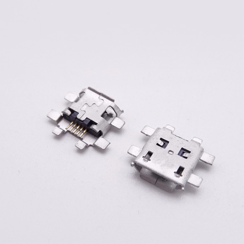 MICRO USB 5P母座 沉板1.3 SMT六腳全貼 卷邊 無孔