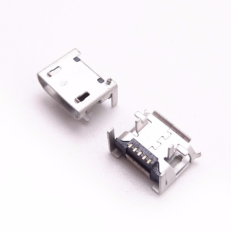 MICRO USB 5P母座 墊高0.9 前貼后四腳插板 卷邊直邊
