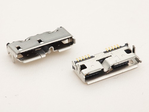 MICRO USB3.0母座 臥式90度板上四腳插板 單排針貼片 卷邊