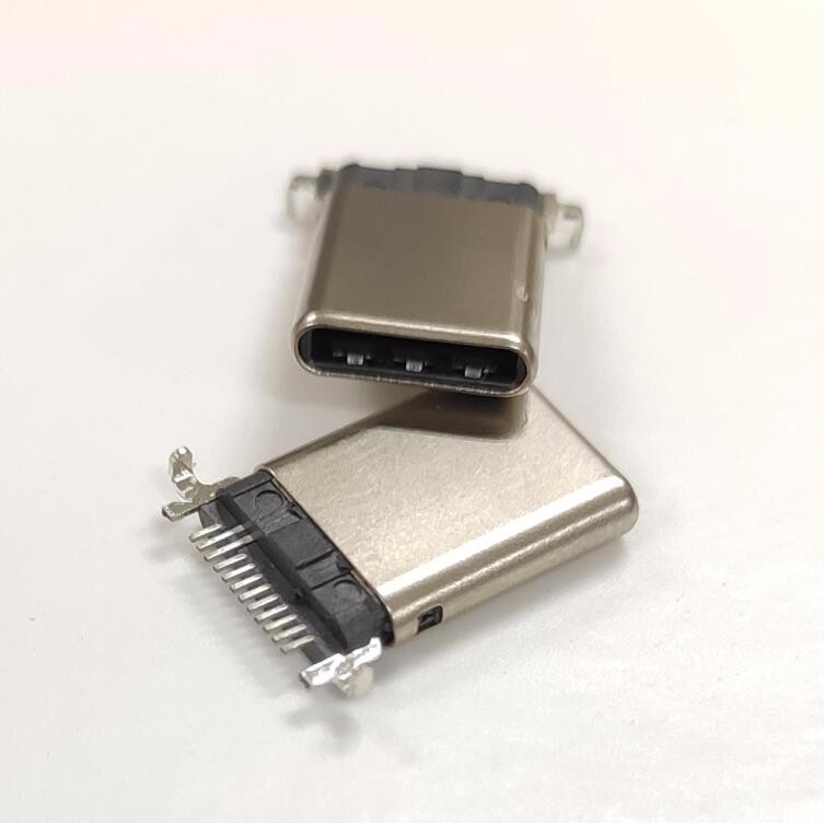 TYPE C 12P公頭 沉板前插后貼SMT公頭 拉伸款鍍鎳