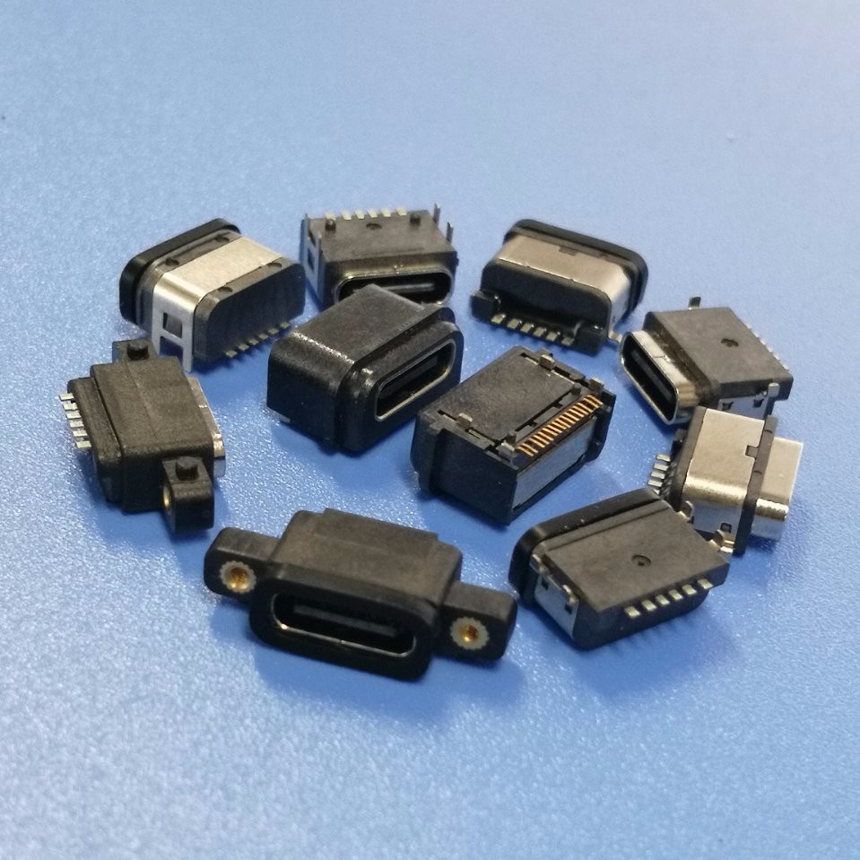 TYPE C 6P16P防水母座 板上沉板 四腳兩腳 帶螺