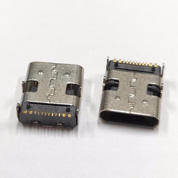 TYPE C 16P母座 10.0長板上四腳插板 單排針貼片