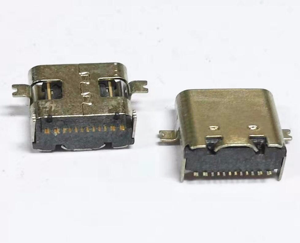 TYPE C 16P母座 板上前貼后插 有柱 單排SMT