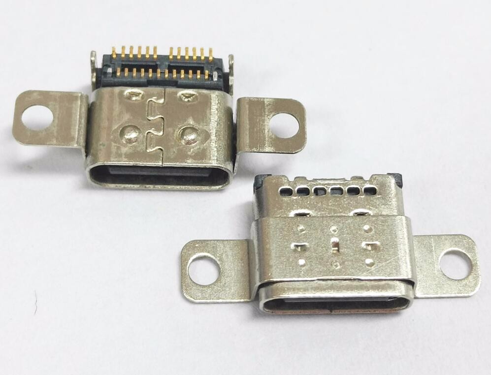 TYPE C 24P母座 板上雙殼帶螺孔 莫仕款六孔 P針中分