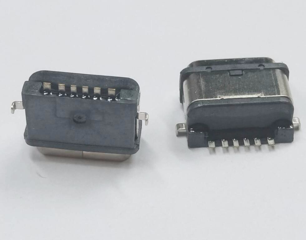 TYPE-C 6P防水母座 沉板后兩腳 防水等級IP78 帶中夾片 萬次插拔