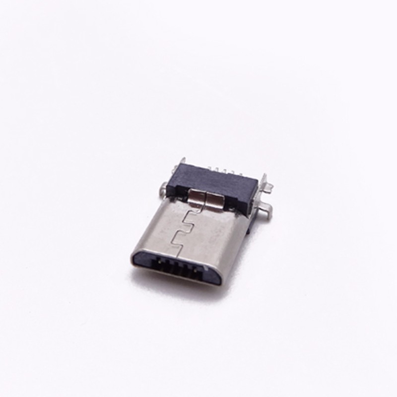MICRO USB 5P公頭 90度前插后貼 針SMT 帶卡勾