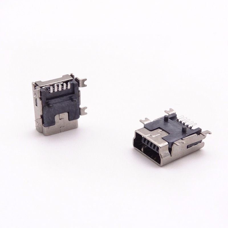 MINI USB 5P母座 B型板上四腳全貼母座 有柱