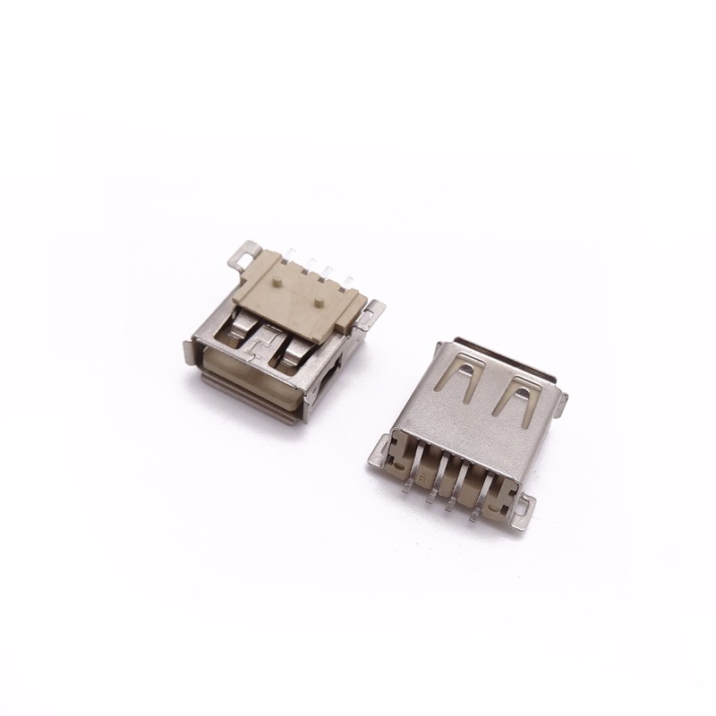 USB 2.0母座 13.7全貼母座 2腳貼片 1.01.2柱 LCP米黃膠芯 卷邊
