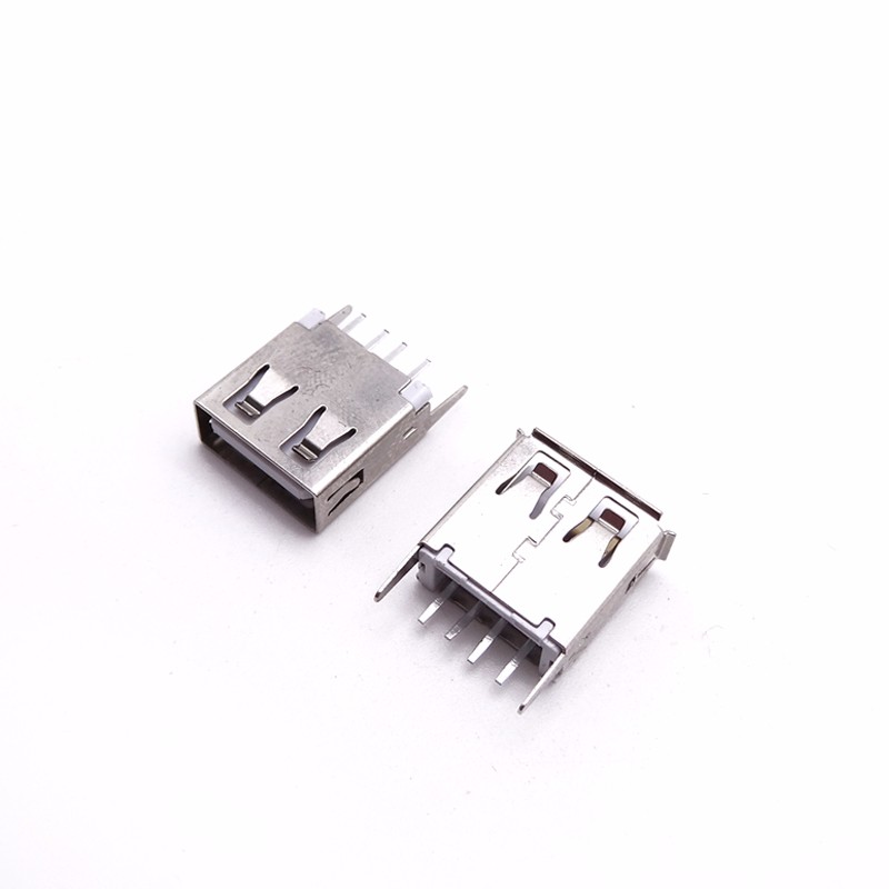 USB 2.0母座 180度13.7長 直插立插母座 直腳 直邊卷邊