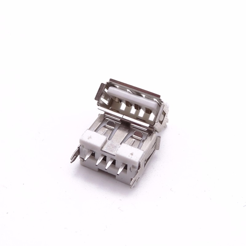 USB 2.0母座 180度短體10.0直插 卷邊白膠