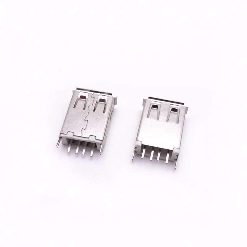 USB 2.0母座 180度直插17.5長 立插母座魚叉腳 卷邊白膠