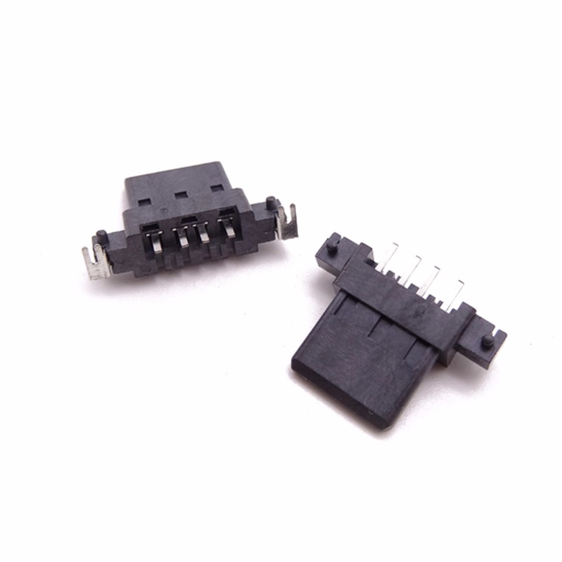 USB 2.0母座 AF90度沉板膠芯 帶鐵片腳 針貼片 無外殼