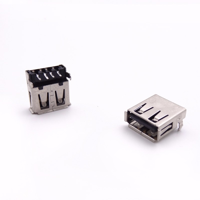 USB 2.0母座 沉板DIP彎腳插板 卷邊 鐵殼 黑膠