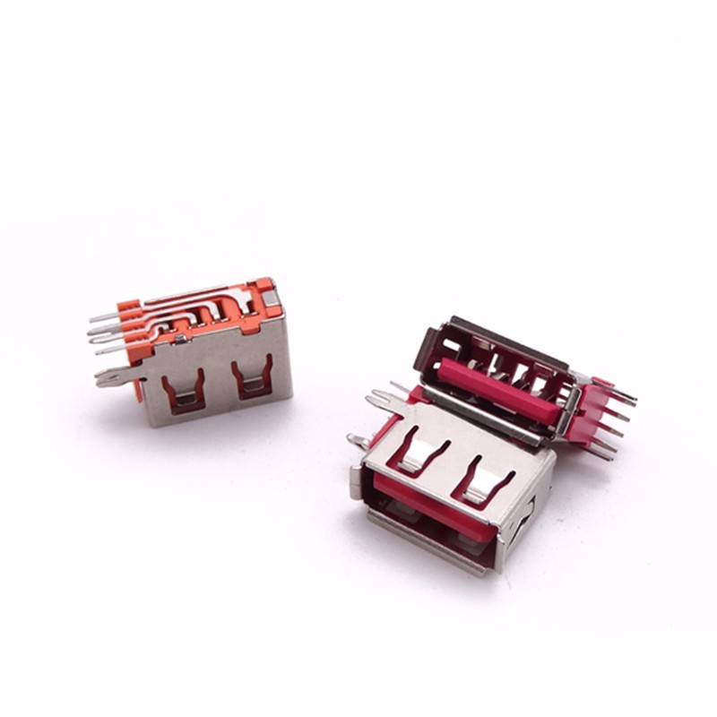 USB 2.0母座 短體10.0側(cè)插 魚叉腳 卷邊直邊 紅膠橙膠
