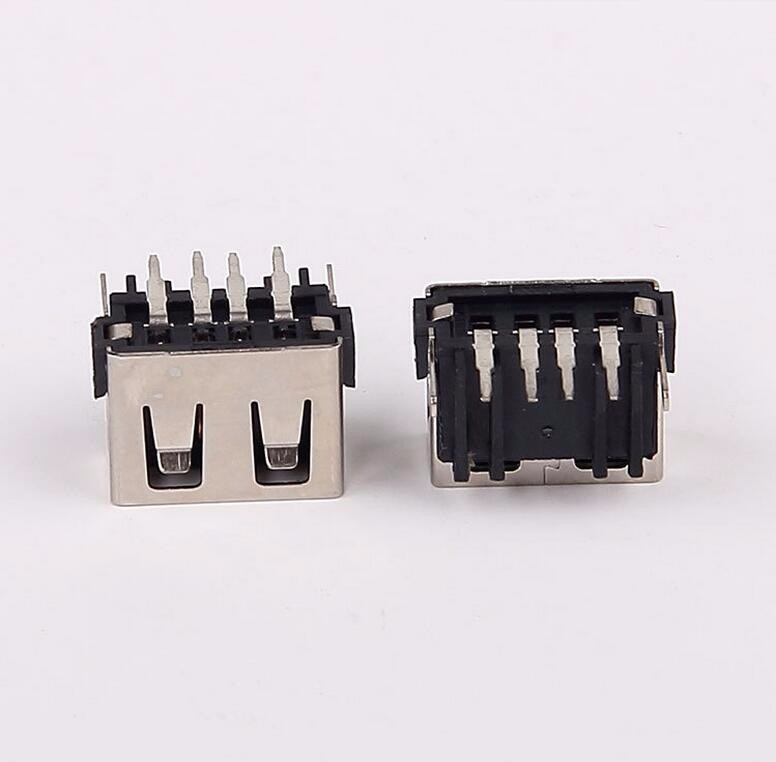 USB 2.0母座 短體10.0反向后兩腳插板 加高8.7直邊 黑膠