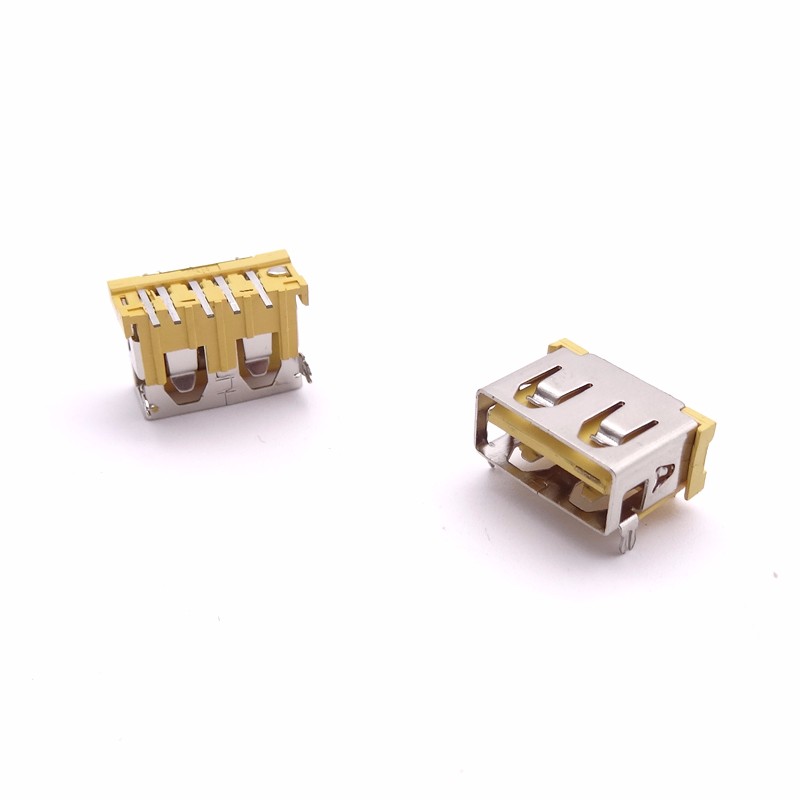 USB 2.0母座 短體10.0前兩腳插板 膠芯6.8H高 直邊黃膠