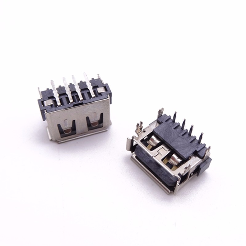 USB 2.0母座 短體10.0四腳插板 針DIP 6.5H高 卷邊黑膠