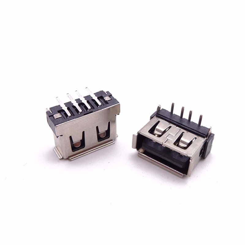 USB 2.0母座 短體10.6 后兩腳90度插板 卷邊黑膠