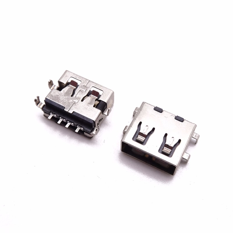 USB 2.0母座 短體11.0 沉板111.9 四腳插板 SMT 直邊卷邊 黑膠