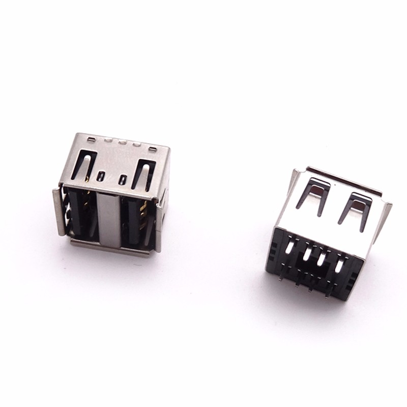 USB 2.0母座 短體雙層180度直插 無固定腳 卷邊黑膠