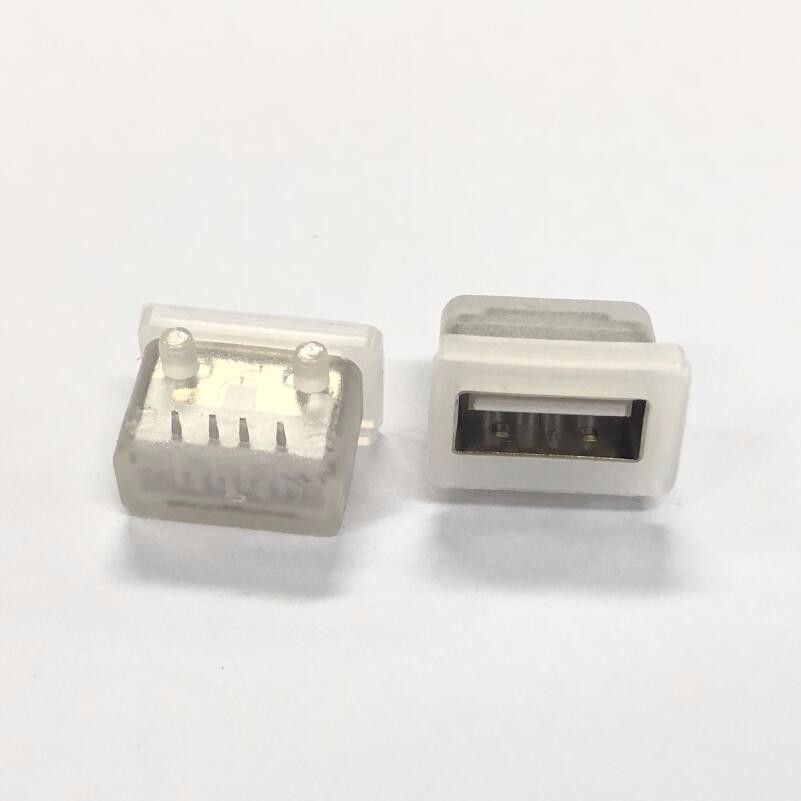 USB 2.0母座 防水A母90度4P插板 有柱 帶防水圈
